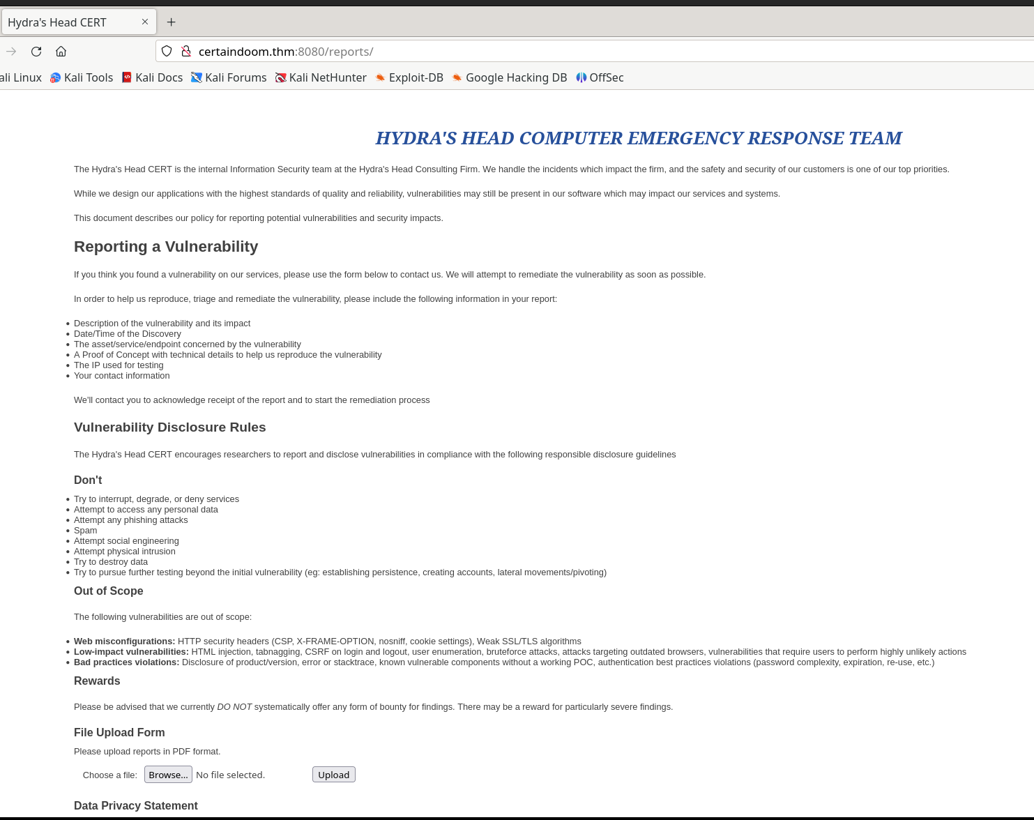 Hydra&rsquo;s Head CERT Homepage